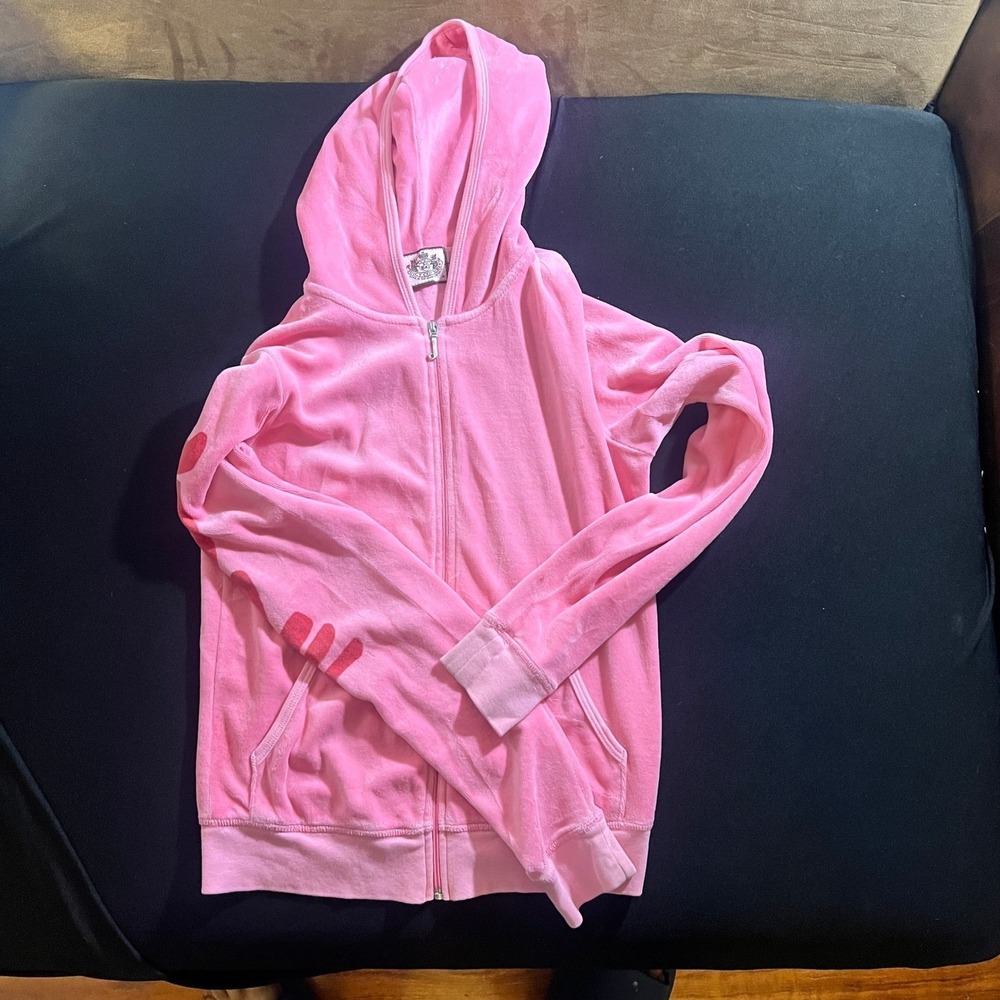 Juicy Couture Kids - Pink Velour Strawberry Hoodie Medium - Y2K